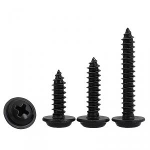 metric SS304 stainless steel black cross round head tapping screw with washer 